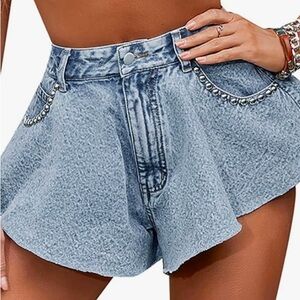 High Waist Raw Hem Denim Shorts/Skorts style size medium
